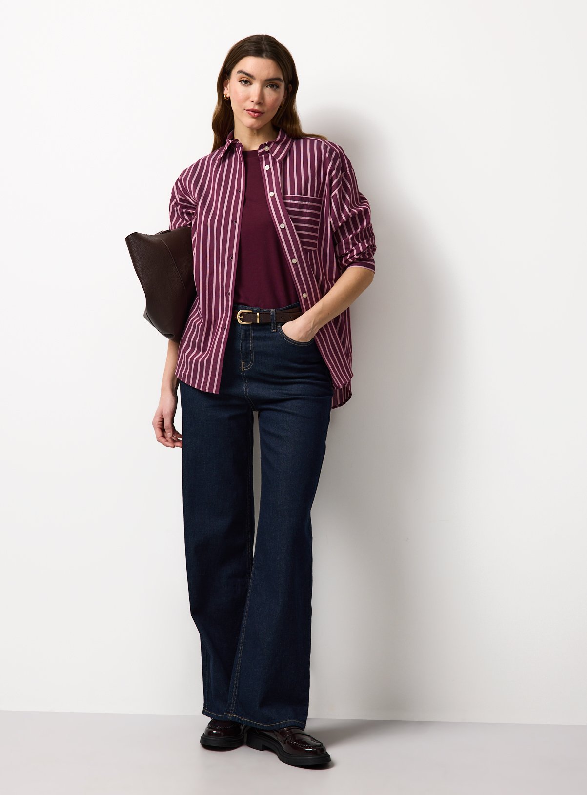 Dark Red Stripe Relaxed Long Sleeve Shirt 14 - Image 2 thumbnail